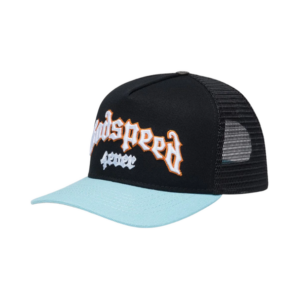Godspeed "Forever" Trucker Hat Black/Light Blue/Orange