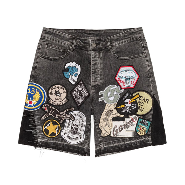 Godspeed "Patchwork" Denim Shorts Grey