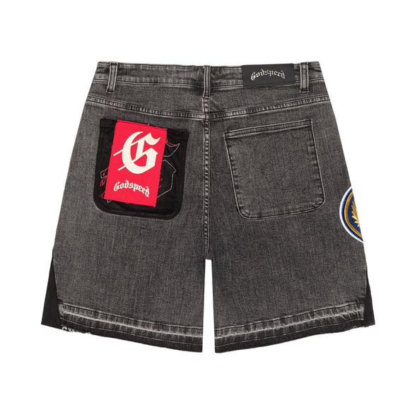 Godspeed "Patchwork" Denim Shorts Grey