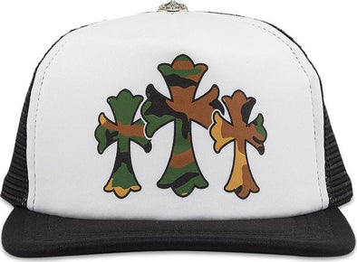 Chrome Hearts "Camo Triple Cross" Trucker Hat White