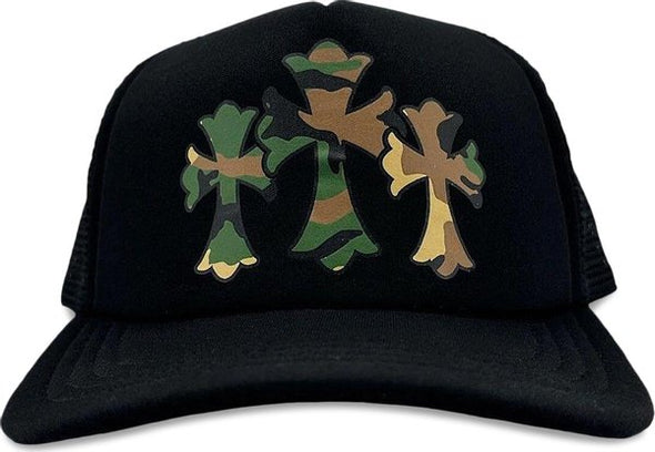 Chrome Hearts "Camo Triple Cross" Trucker Hat Black