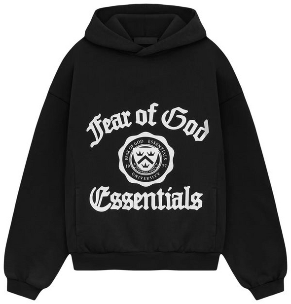 FEAR OF GOD ESSENTIALS "University" Hoodie Black