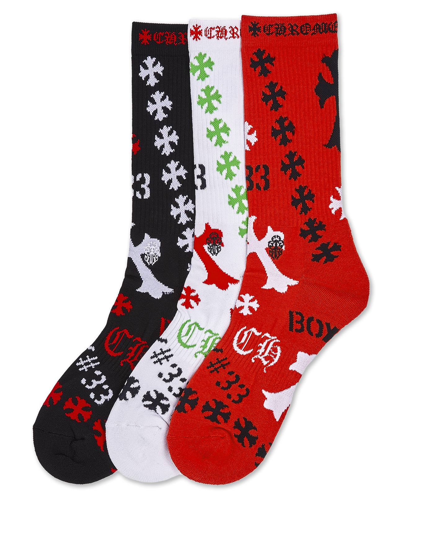 Chrome Hearts 3-Pack Stencil Socks Multicolor/Black – STVTEMENT Chrome Hearts 3-Pack Stencil Socks Multicolor/Black – STVTEMENT