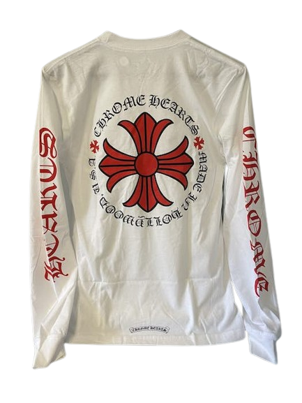 Chrome Hearts "Made In Hollywood Red Cross" L/S Tee White