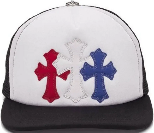 Chrome Hearts "Triple Cross" Trucker Hat Red/White/Blue