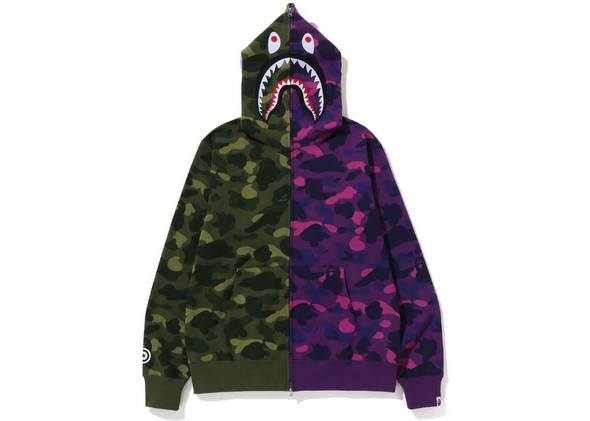 Bape "Color Camo Shark" Full Zip Hoodie Green Purple