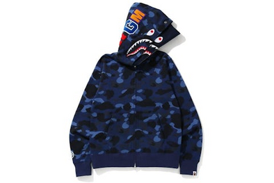 BAPE "Color Camo Shark Wide" Full Zip Double Hoodie Navy