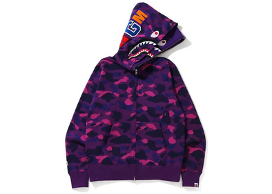 BAPE "Color Camo Shark Wide" Full Zip Double Hoodie Purple