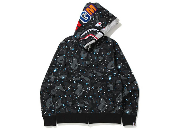 BAPE "Space Camo" Double Shark Full Zip Hoodie Black Multi