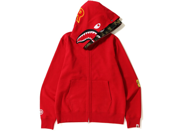 BAPE "2nd Shark Wide" Full Zip Double Hoodie Red