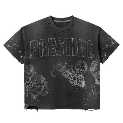 Prestige "Rhinestone Angel" Distress Tee Black