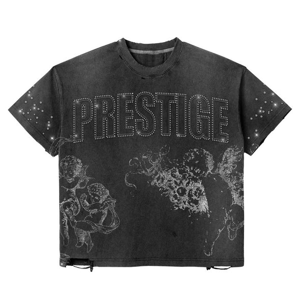 Prestige "Rhinestone Angel" Distress Tee Black