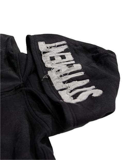 STVTEMENT Distressed Zip-Up Hoodie Black