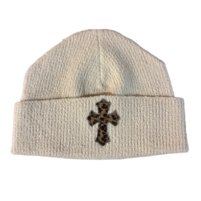 Chrome Hearts "Leopard Cross Patch" Beanie White