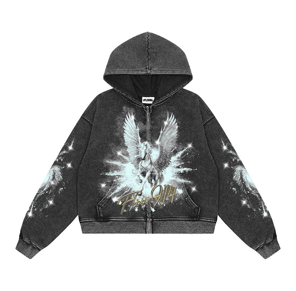 Floor 914 "Pegasus" Zip Up Hoodie Black