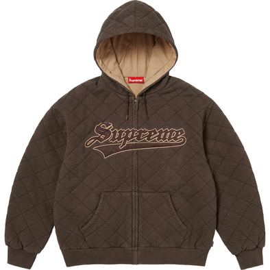Supreme "Quilted" Zip Up Hoodie Dark Brown