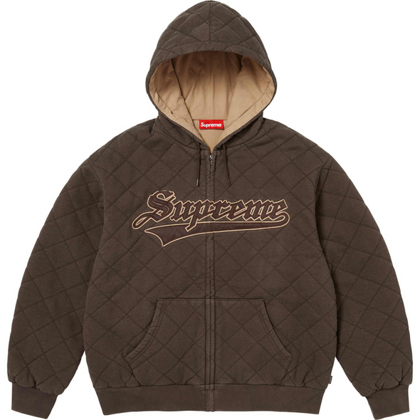 Supreme "Quilted" Zip Up Hoodie Dark Brown