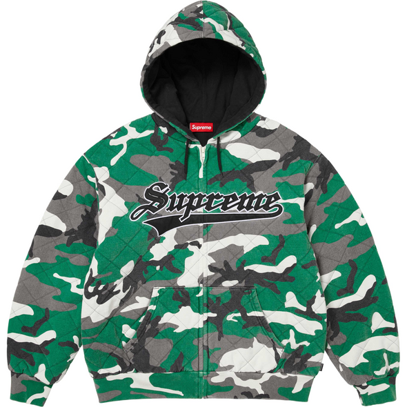 Supreme "Quilted" Zip Up Hoodie Green Camo