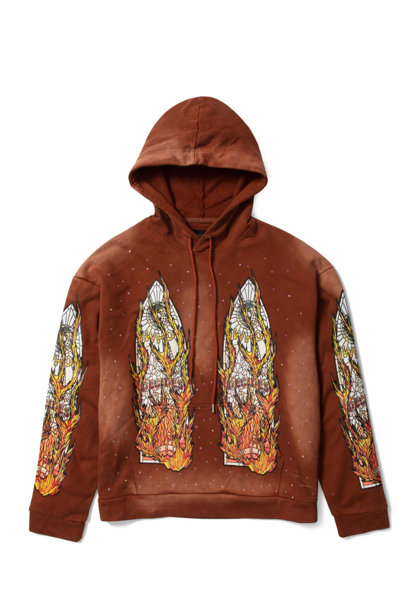 Who Decides War "Flame Glass Crystal" Hoodie Brown