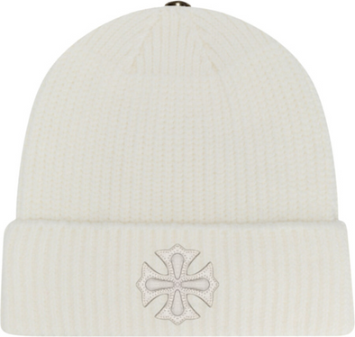 Chrome Hearts "Leather Plus Cross Patch" Beanie White