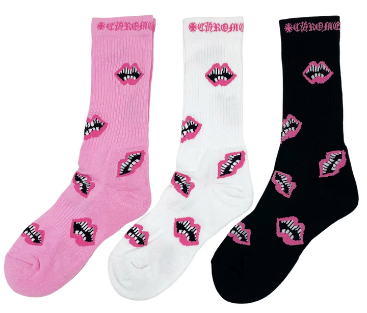 通販生活 ファッション Chomper 3-Pack Hearts Chrome Socks STVTEMENT – Pink レッグウェア