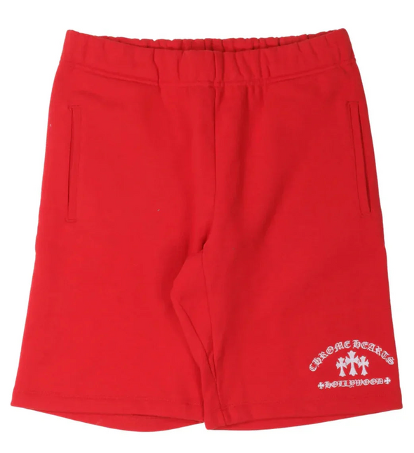 Chrome Hearts "Triple Cross" Embroidered Sweat Shorts Red