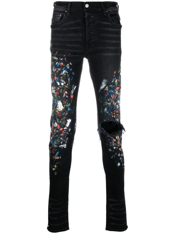 Amiri "Paint-Splatter" Skinny Jeans Black