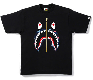 BAPE Color Camo "Front Shark" Tee Black/Blue