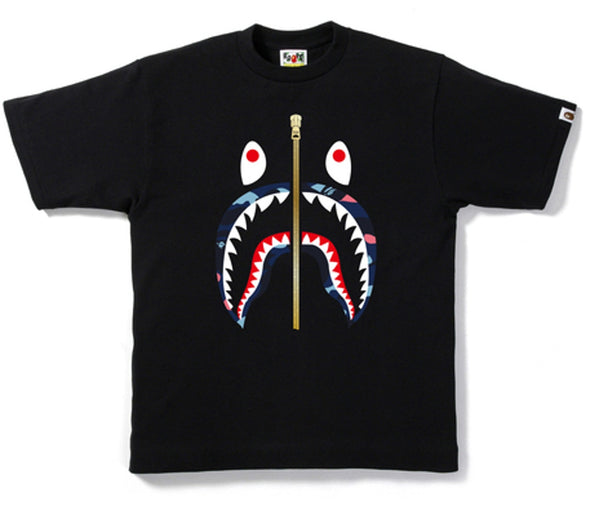 BAPE Color Camo "Front Shark" Tee Black/Blue