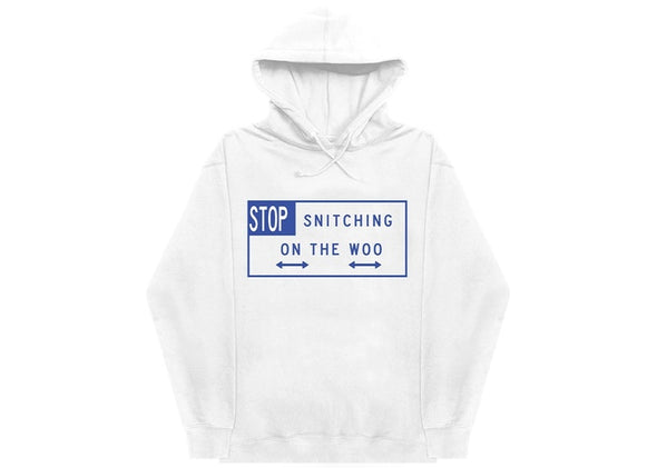 Vlone X Pop Smoke "Stop Snitching" Hoodie White/Blue