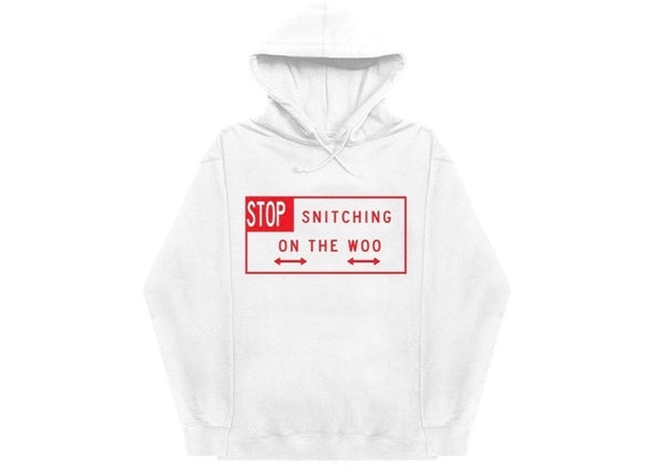 Vlone X Pop Smoke "Stop Snitching" Hoodie White/Red